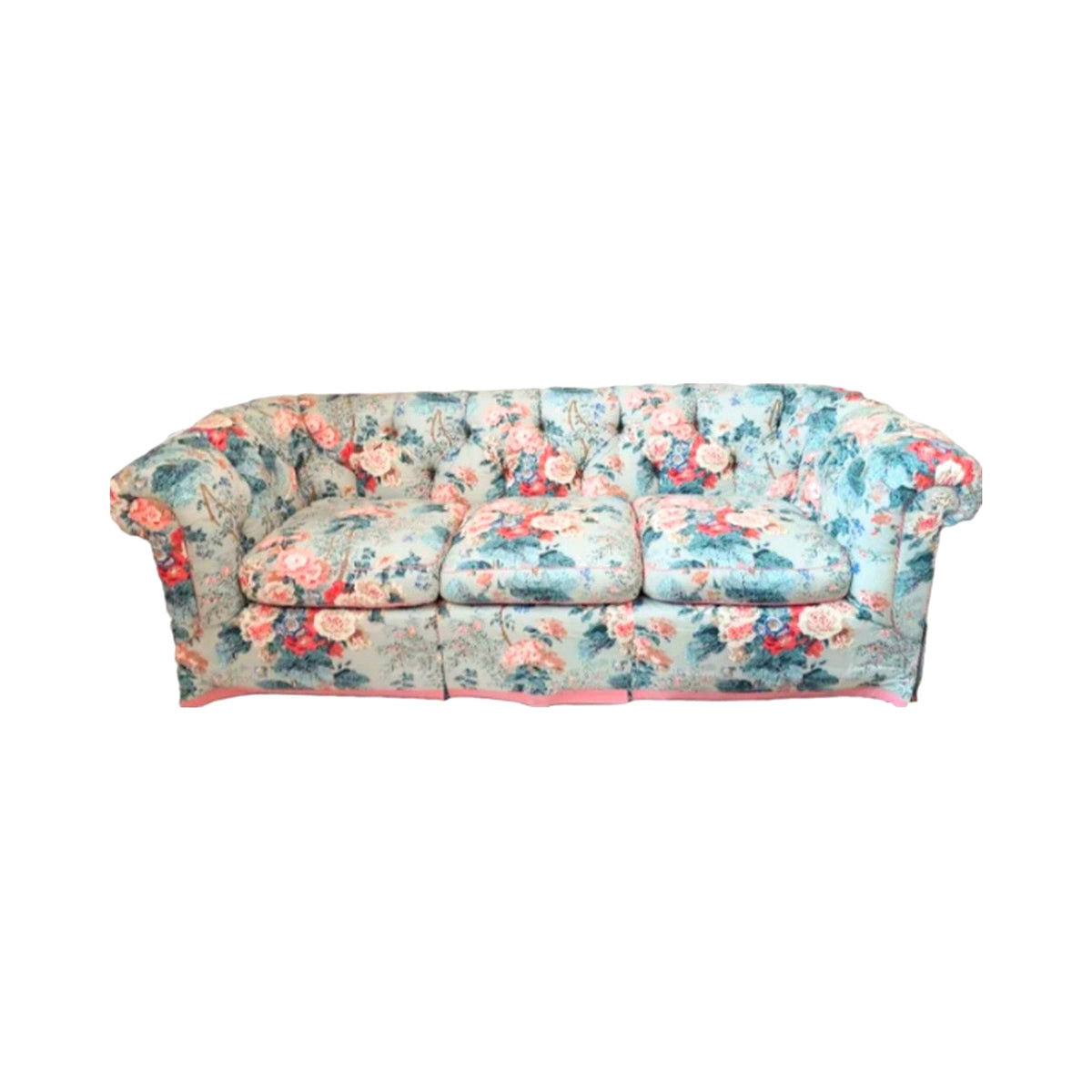 Vintage Hollyhock Chintz Chesterfield Sofa, Newly Upholstered on a white background
