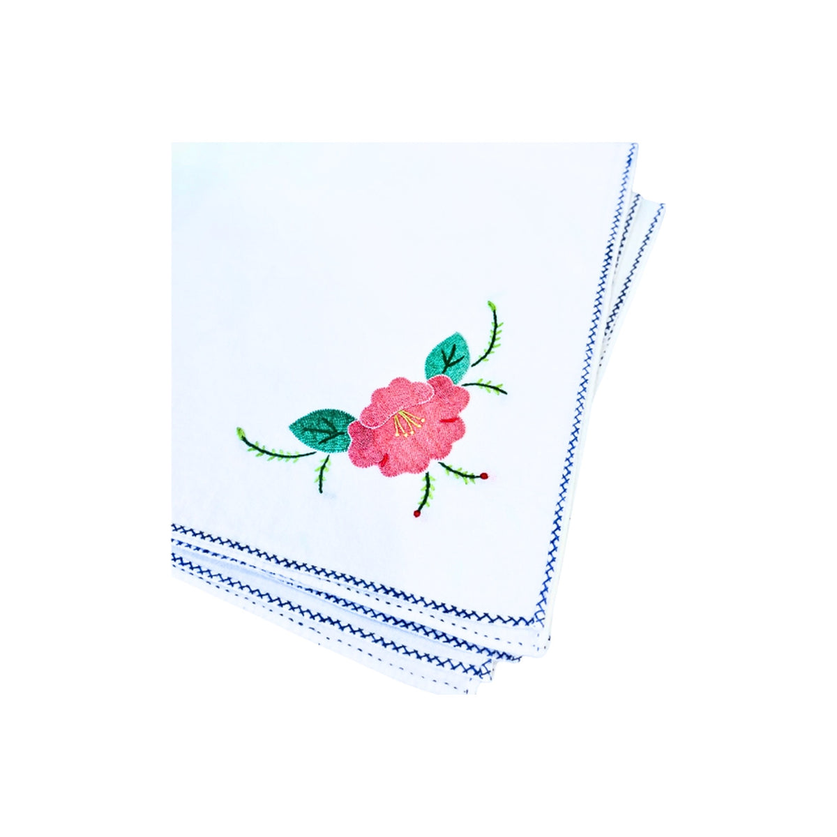 Vintage Madeira Hibiscus Appliqué Tablecloth & Set of 12 Napkins, shown on a white background