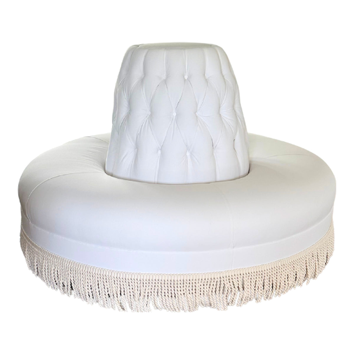 Large White Conversation Piece with Tufted Center Cone on a white background