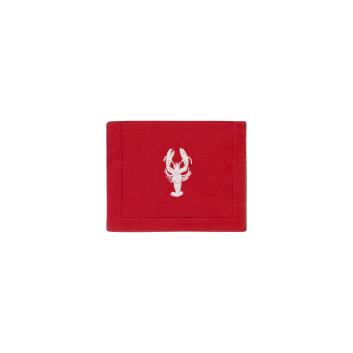 White Lobster on Red Linen Cocktail Napkins, Set of 4, shown on a white background