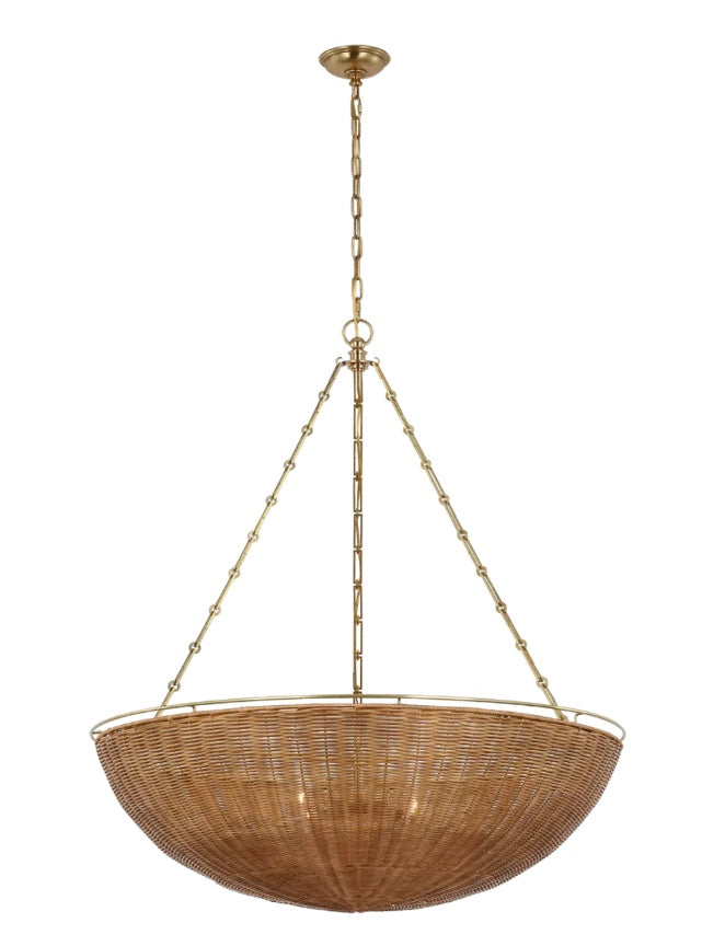 Clovis Wicker & Brass Chandelier