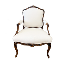 Antique French Provincial Bergere Chair Newly Upholstered in White Nailhead Fabric