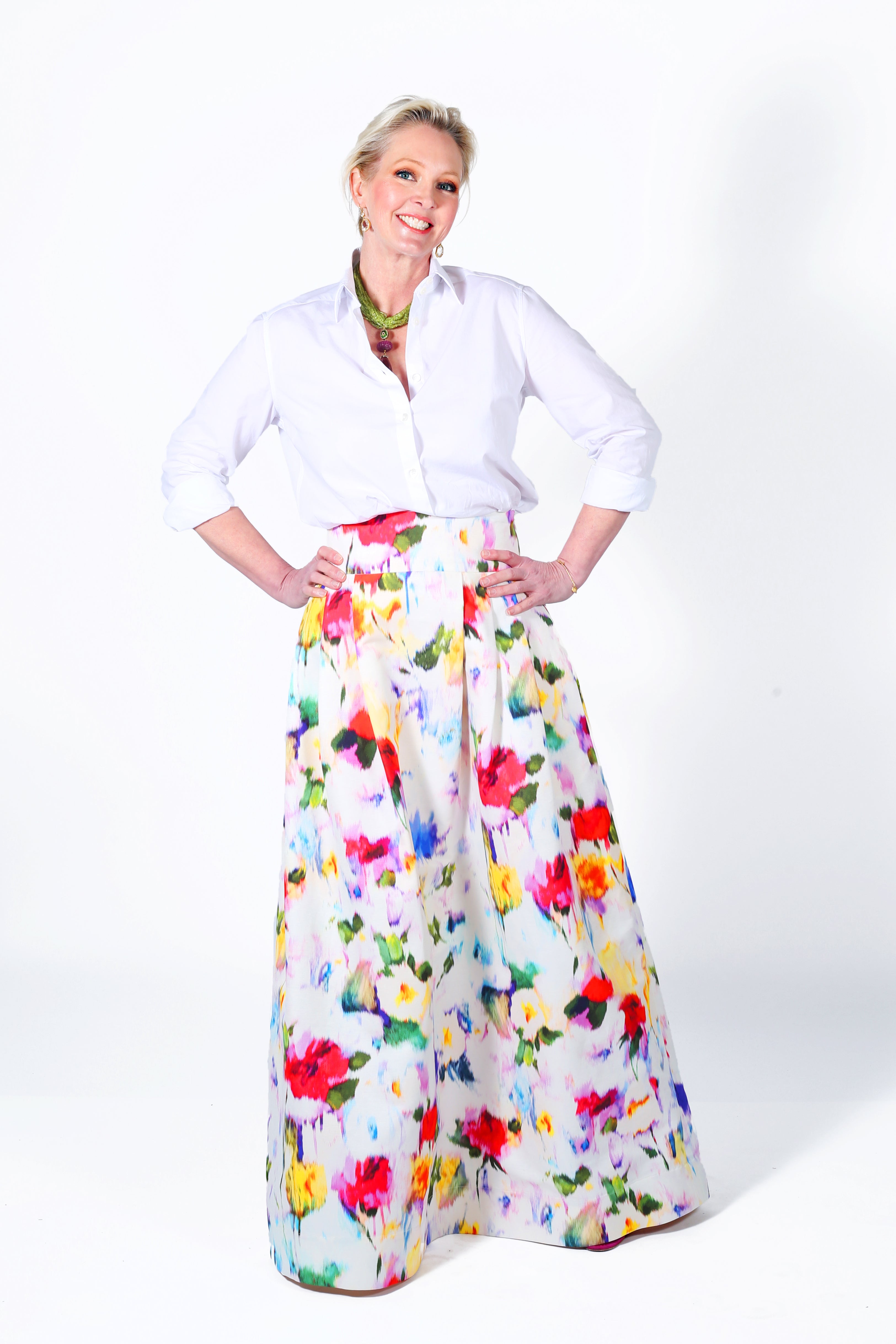 Cecil Skirt in Floral Warp Print Faille - Danielle D Rollins 