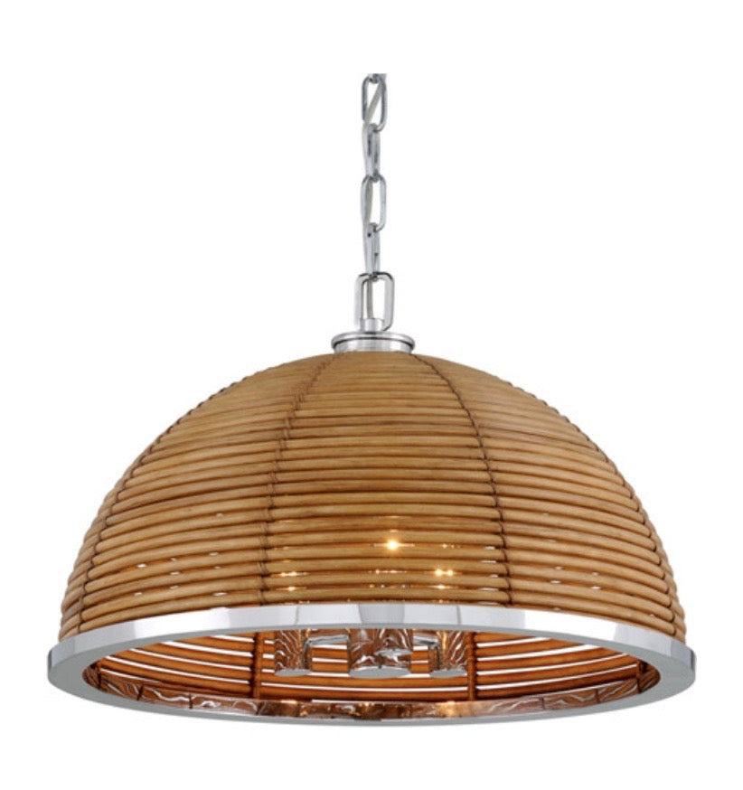 Rattan & Polished Stainless Steel Pendant