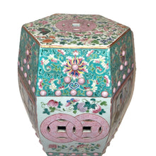 Vintage Chinoiserie Famille Rose Porcelain Hexagonal Garden Seat