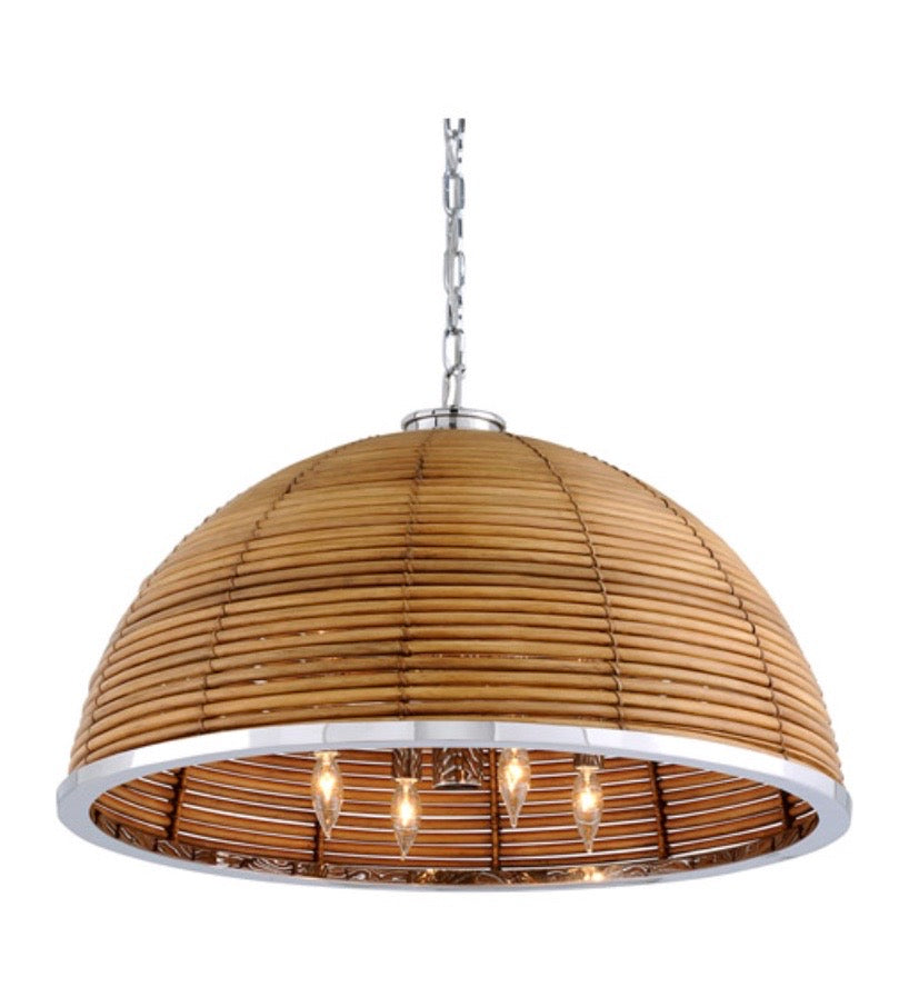 Rattan & Polished Stainless Steel Pendant
