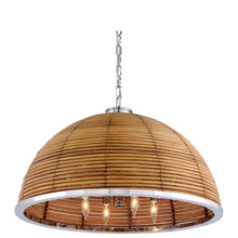 Rattan & Polished Stainless Steel Pendant