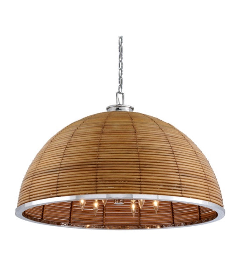Rattan & Polished Stainless Steel Pendant