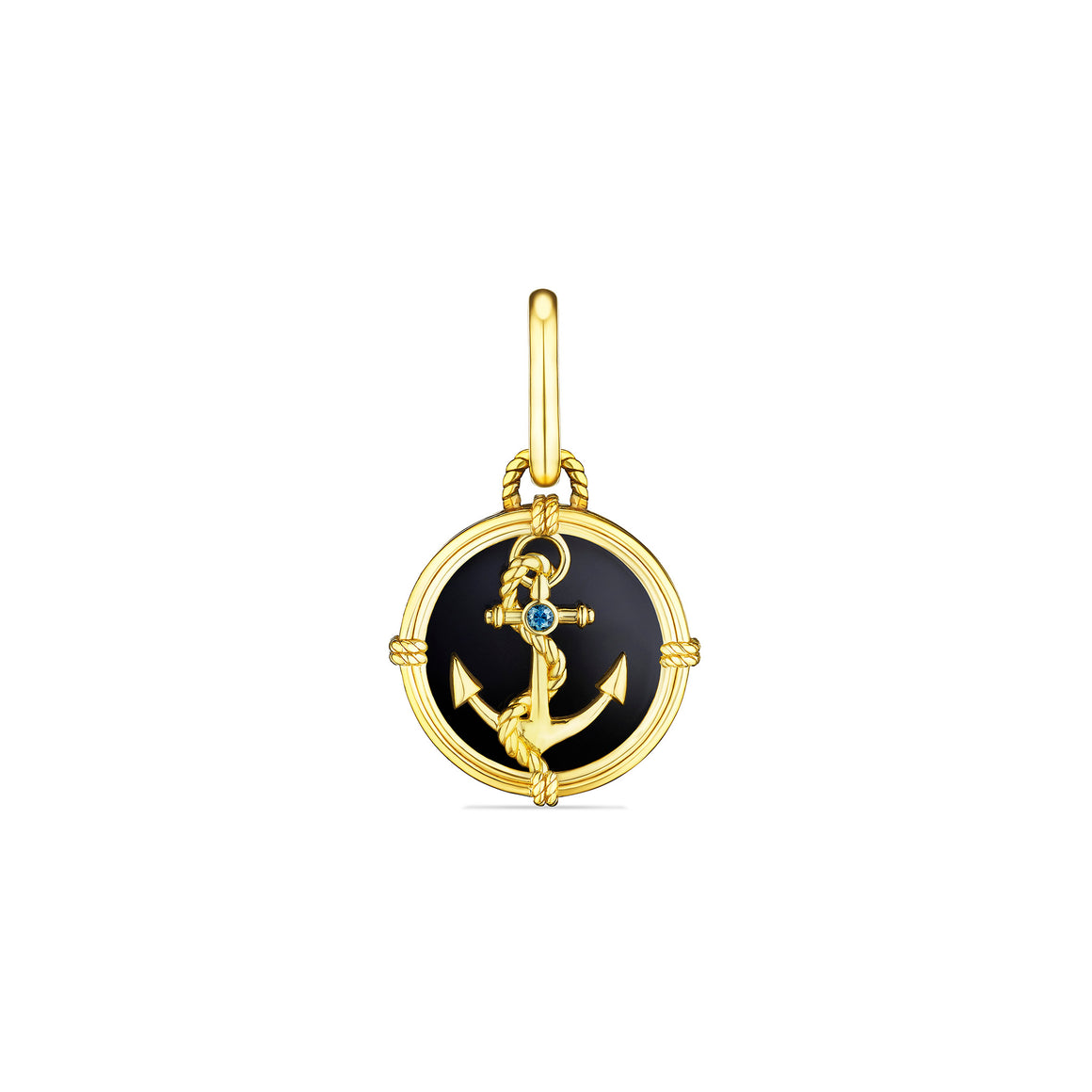 Ocean Reef Anchor Medallion with Black Onyx & Blue Topaz in 18K Gold Vermeil