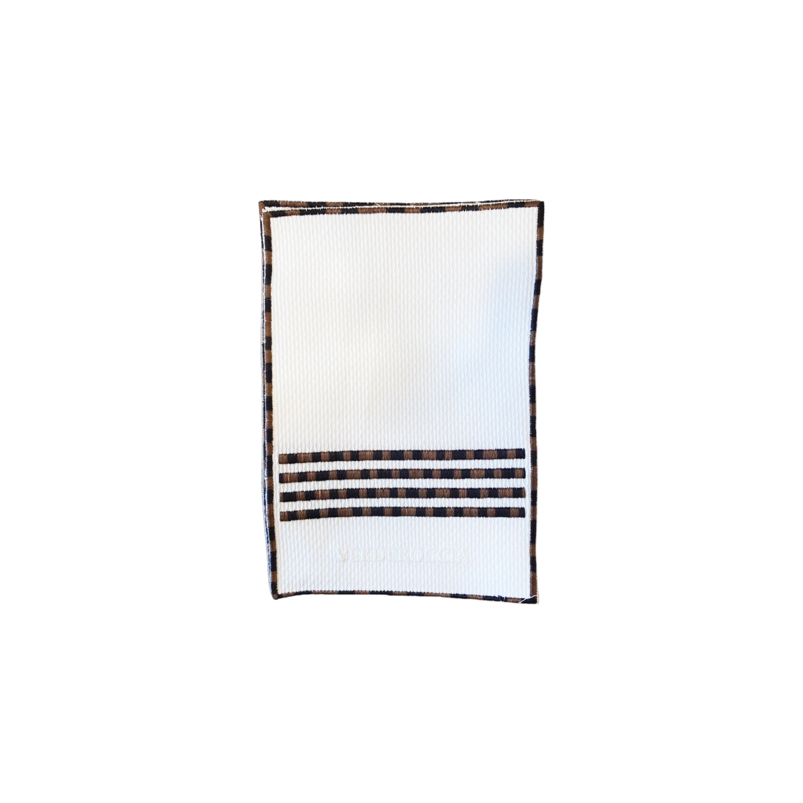 White Pique Cocktail Napkins with Brown/Camel/Begie Ombre Embroidered Trim Danielle Rollins Cocktail Napkins, Set of 4
