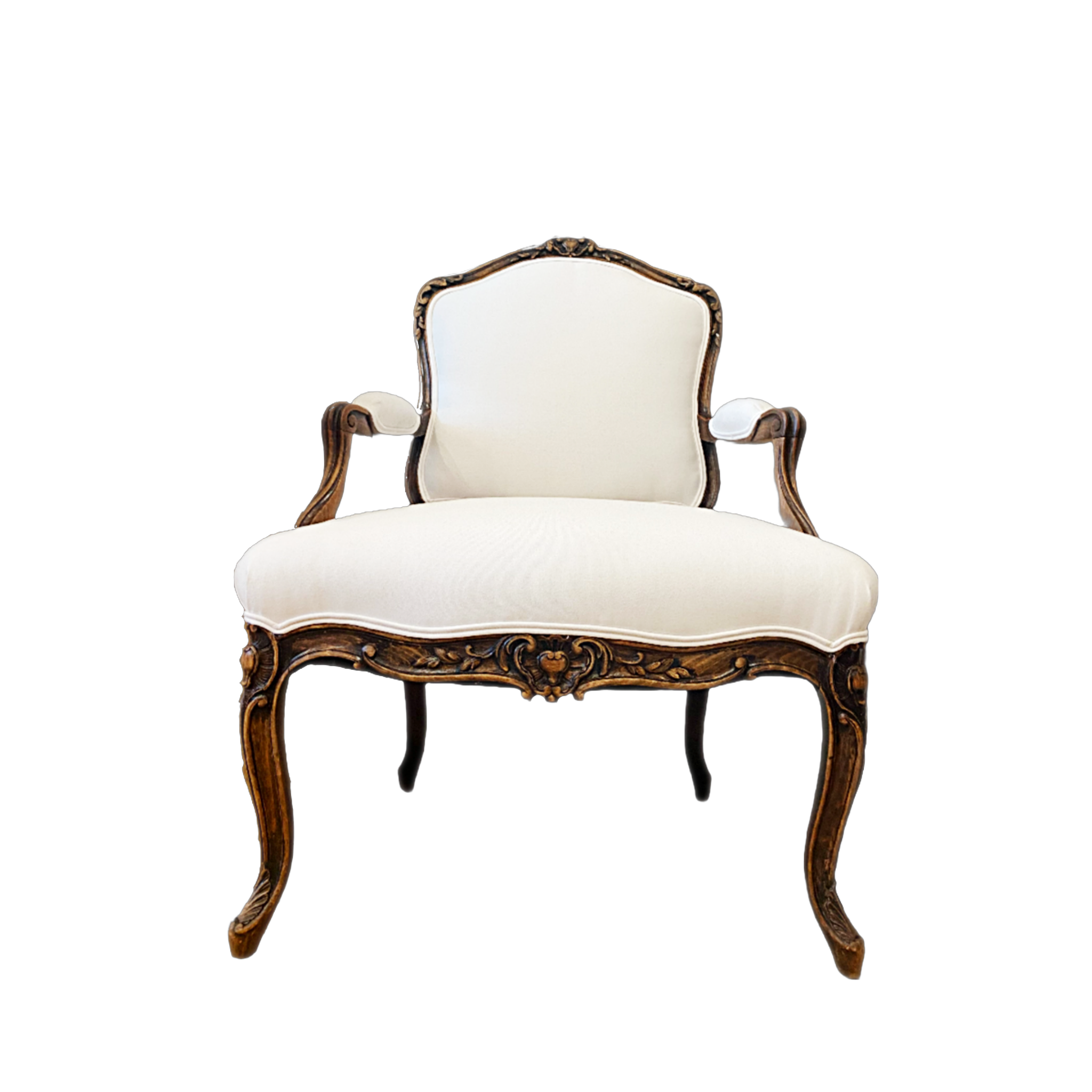 Antique French Provincial Bergere Chair Newly Upholstered in White Nailhead Fabric