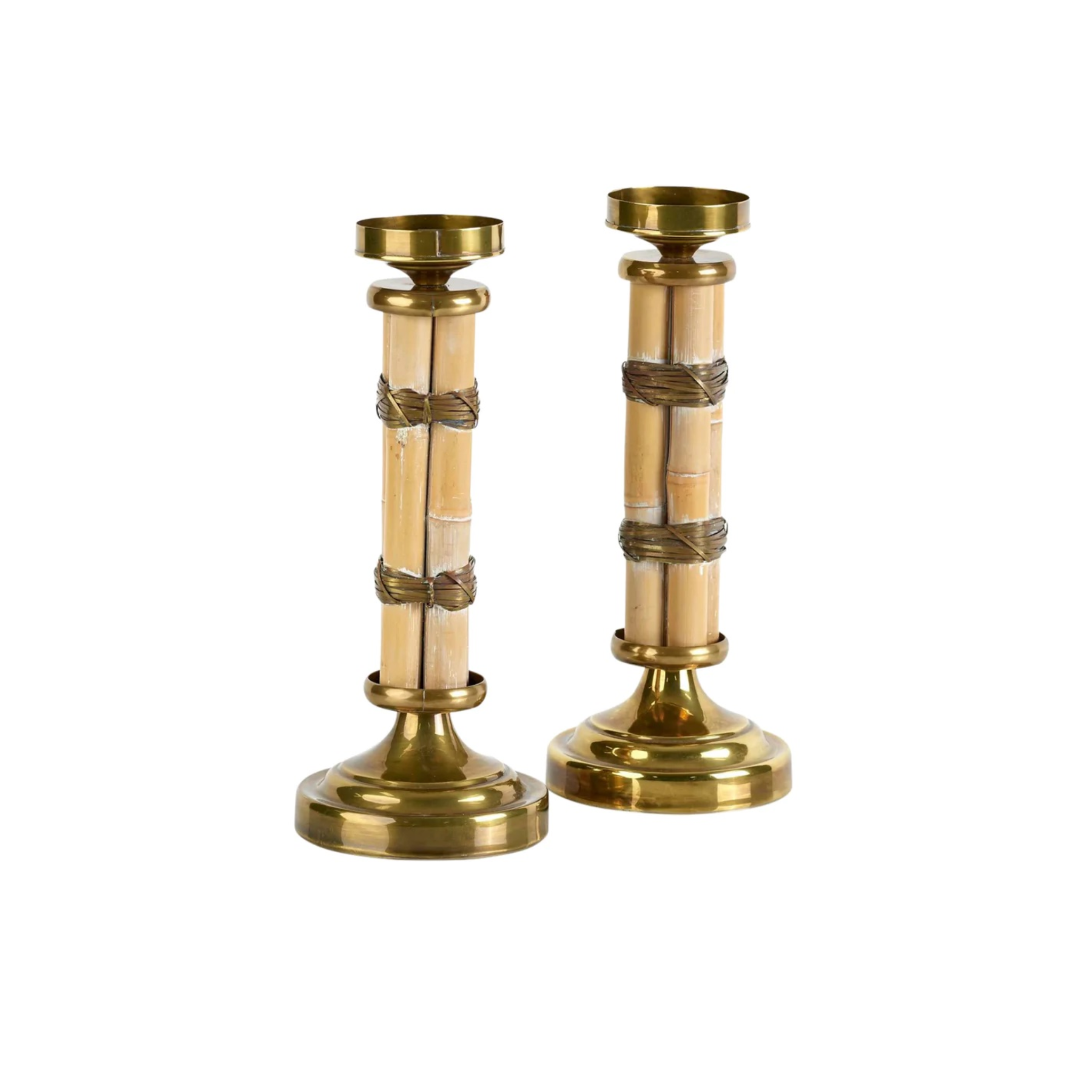 A Pair, Vintage Bamboo & Brass Candle Holders