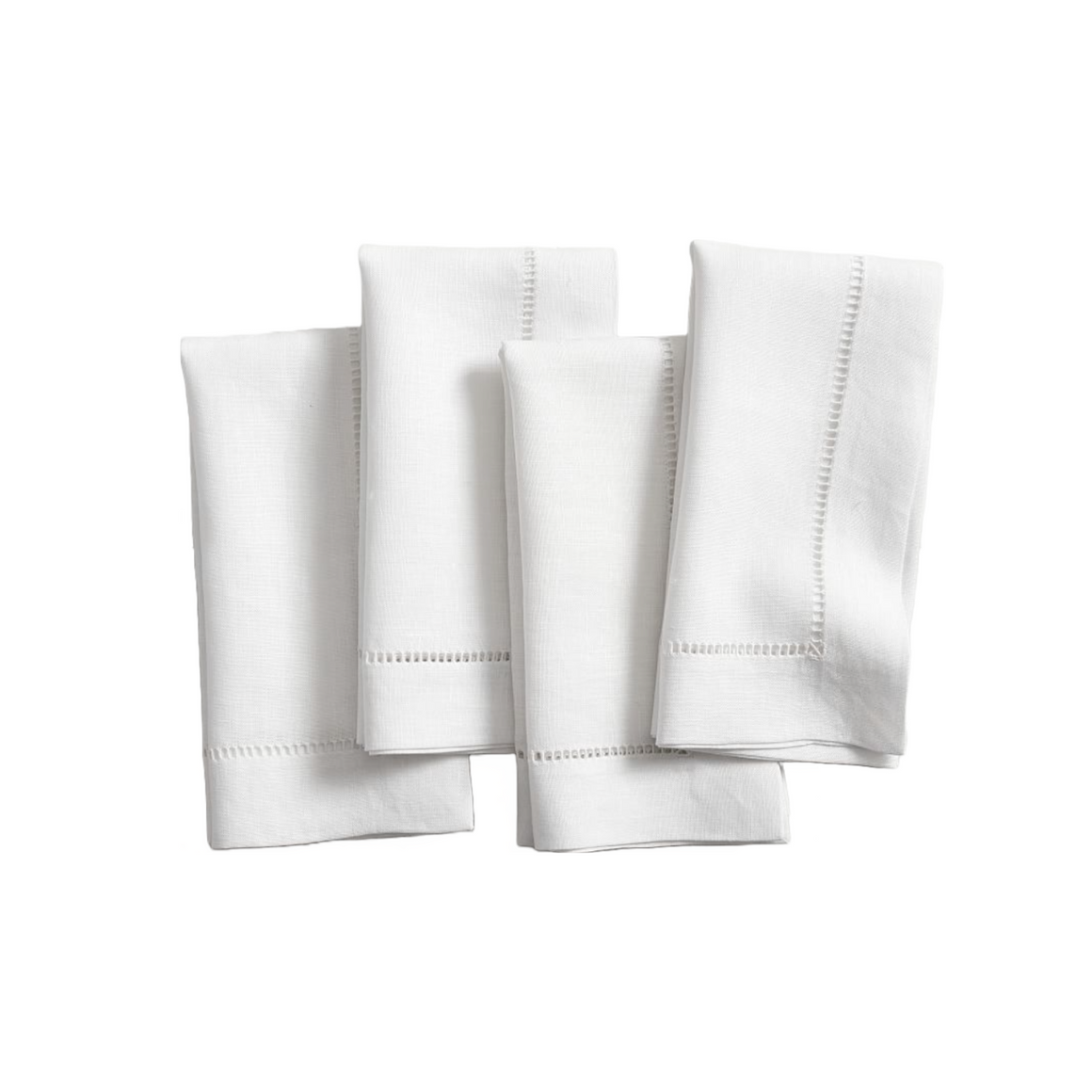 Set of 4 White Linen Napkin with Hemstitch Border