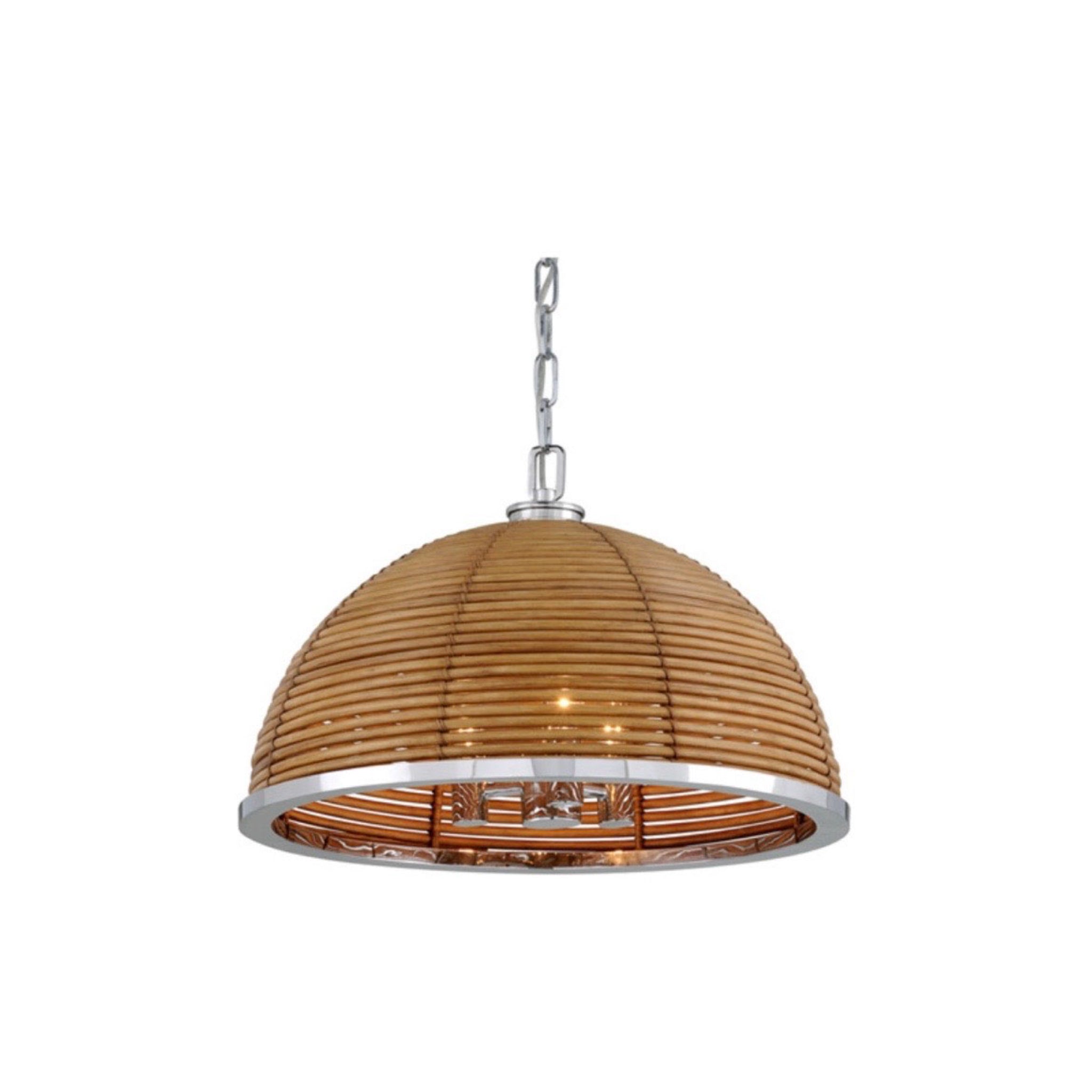 Rattan & Polished Stainless Steel Pendant