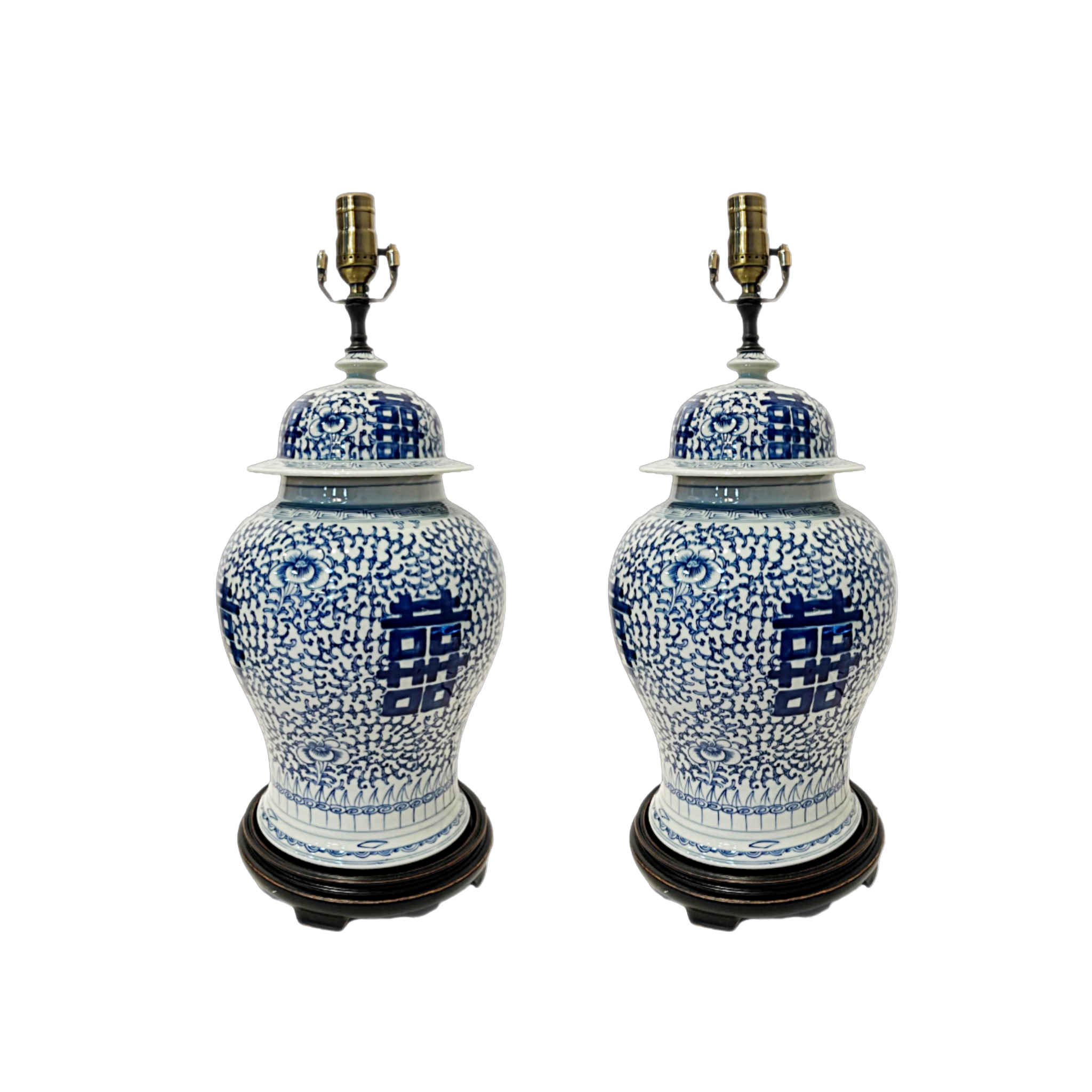 A Pair, Vintage Asian Blue and White Ginger Jar Lamps