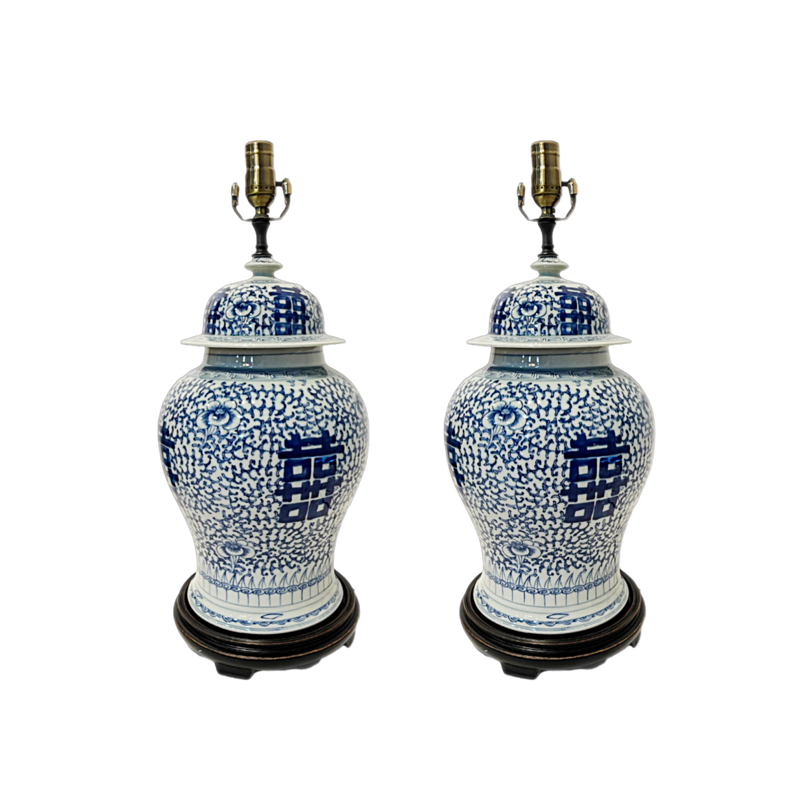 Pair of Vintage Asian Blue and White Ginger Jar Lamps
