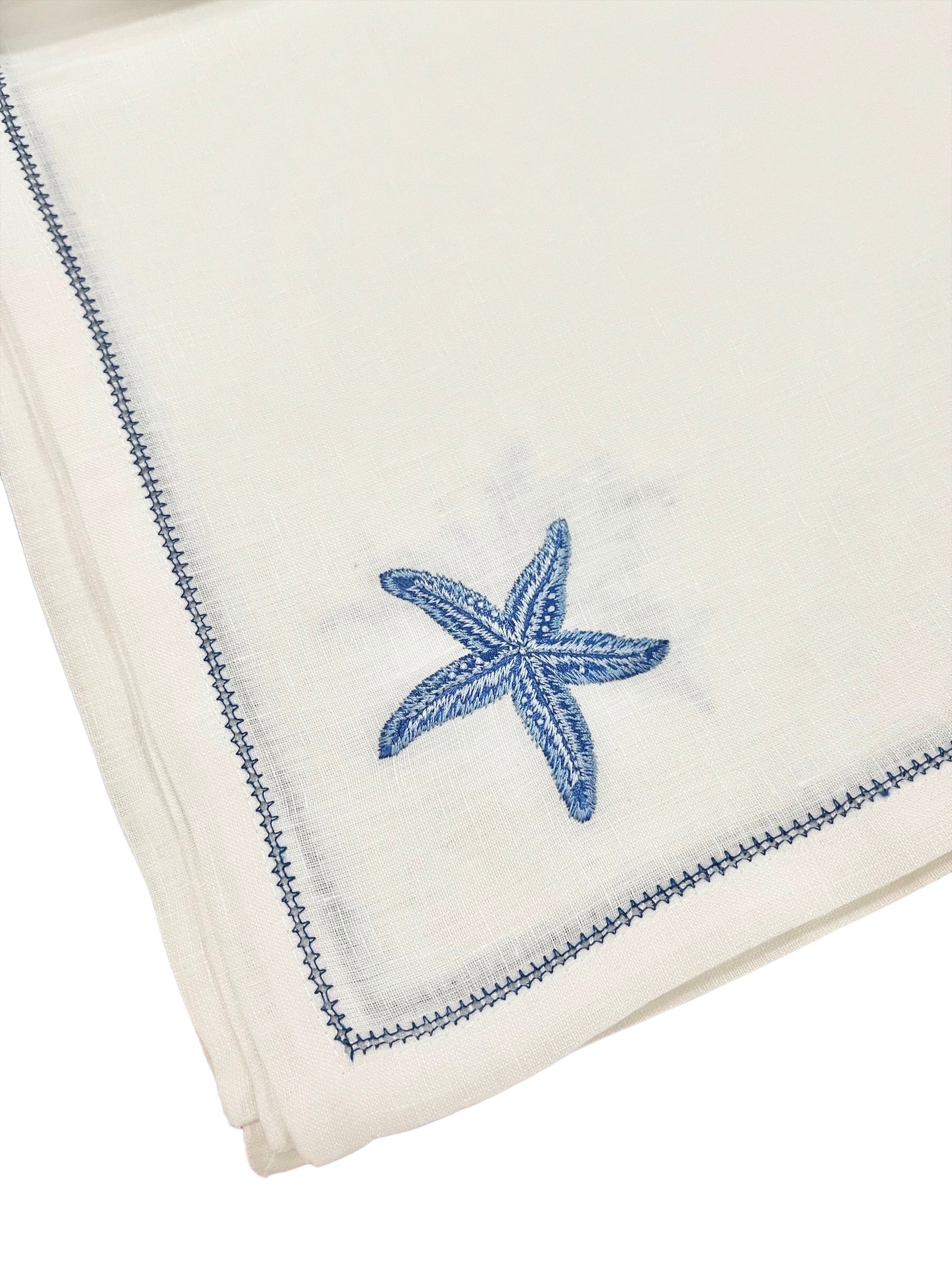 Hand Embroidered Linen Marine Life Placemats, Set of 4