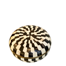 Vintage Round Decorative Round Bowl and Lid with Checkerboard Bone Inlay