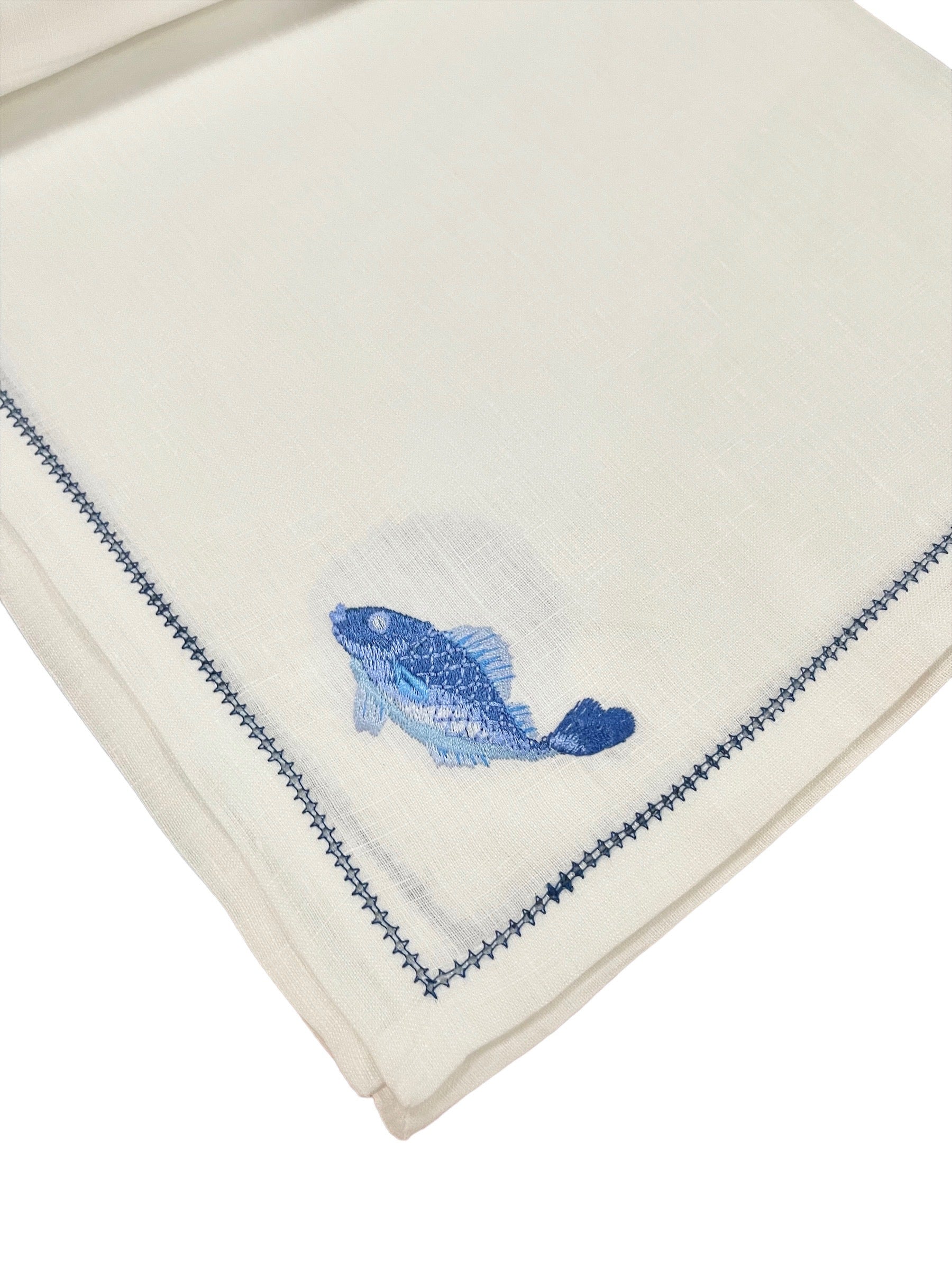 Hand Embroidered Linen Marine Life Placemats, Set of 4