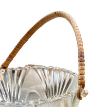 Vintage Art Deco Frosted Crystal Ice Bucket With Rattan Handle