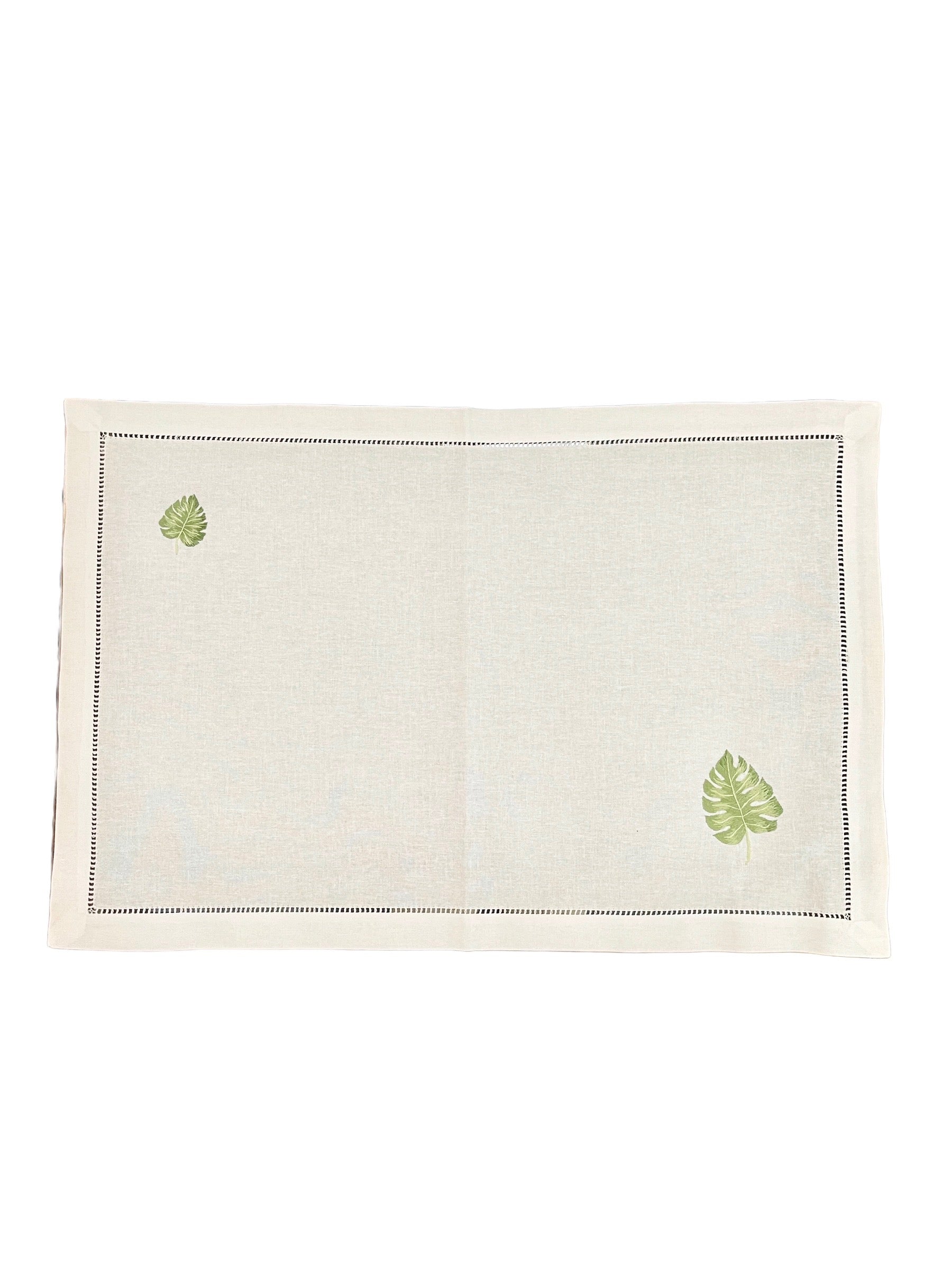 Hand Embroidered Monstera Leaf Placemats, Set of 4