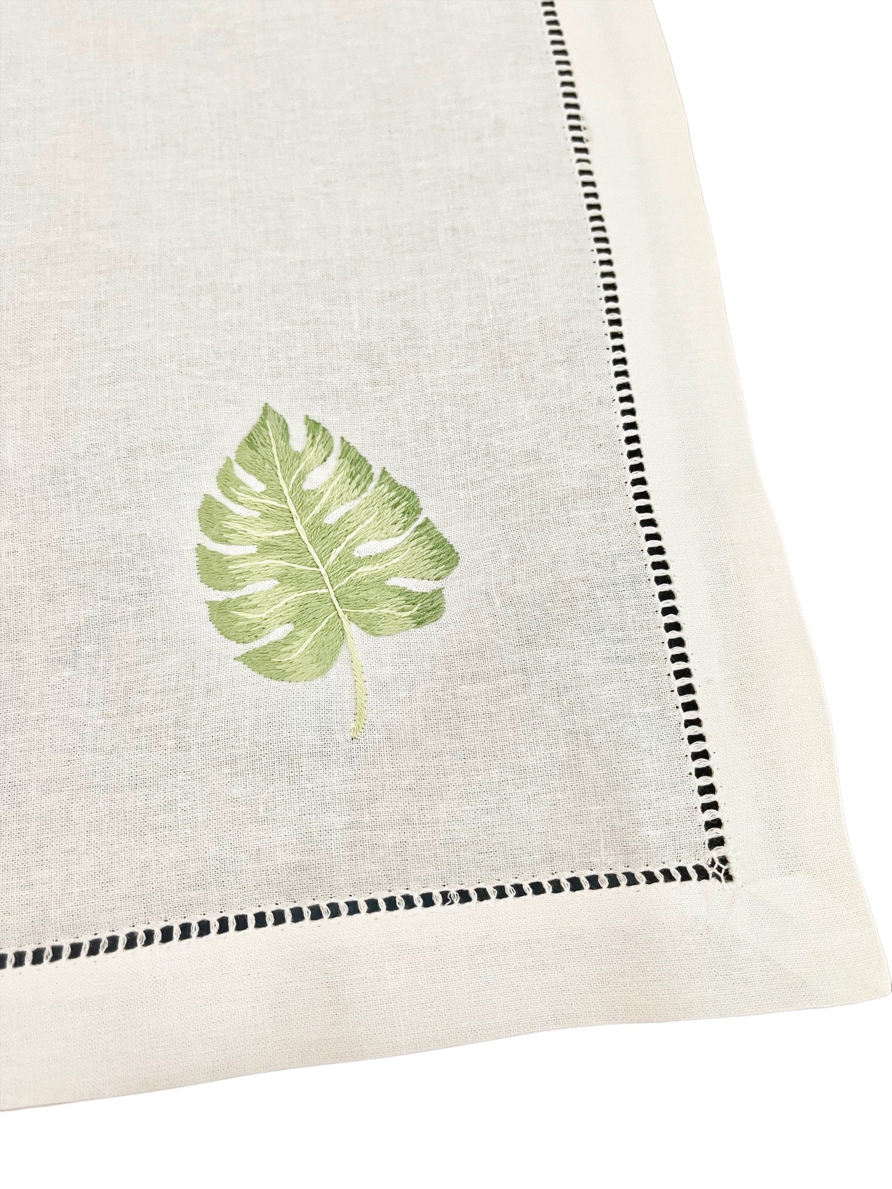 Hand Embroidered Monstera Leaf Placemats, Set of 4