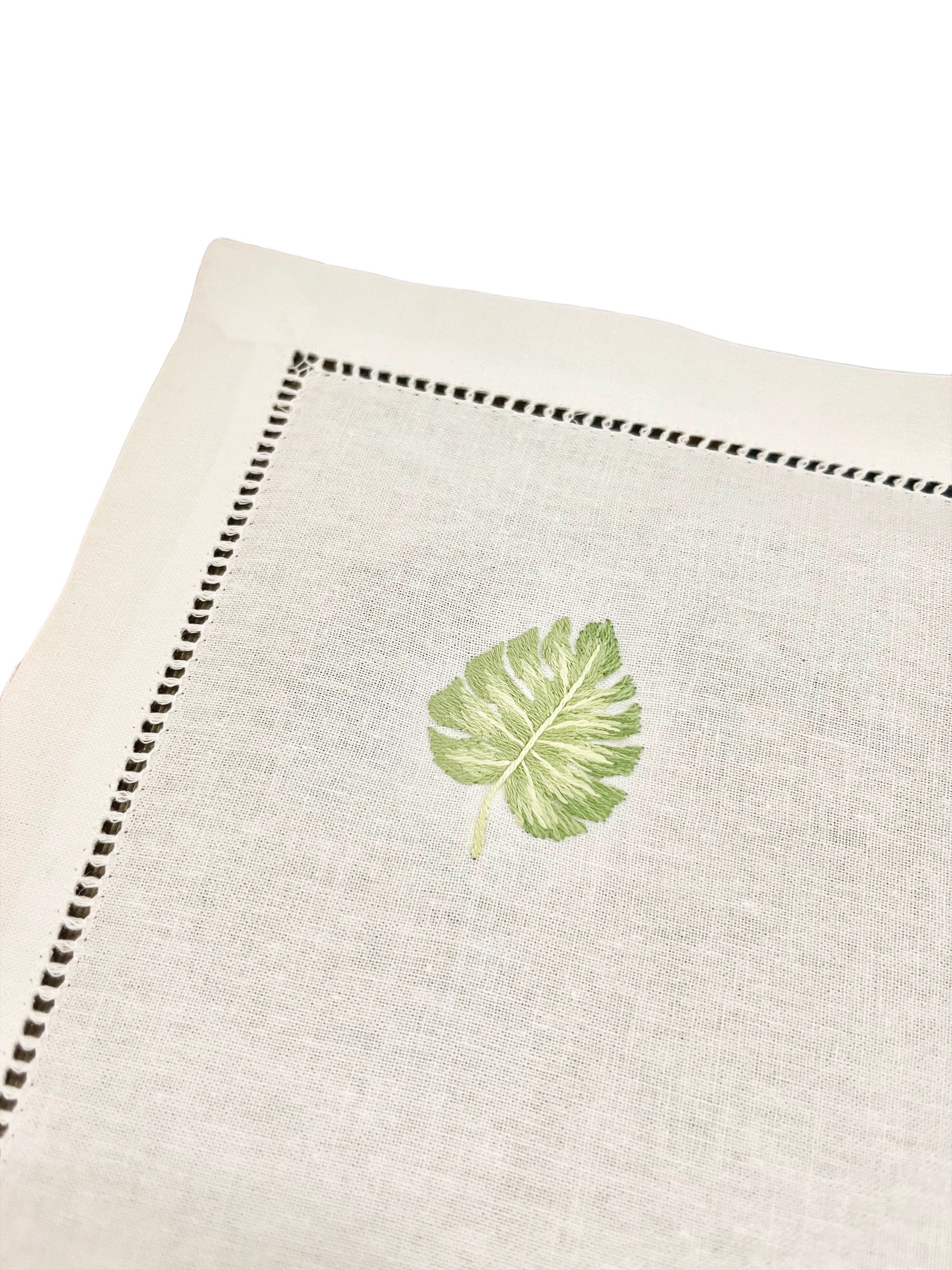 Hand Embroidered Monstera Leaf Placemats, Set of 4
