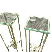 Pair of Vintage Celadon Painted Iron Plant Stands