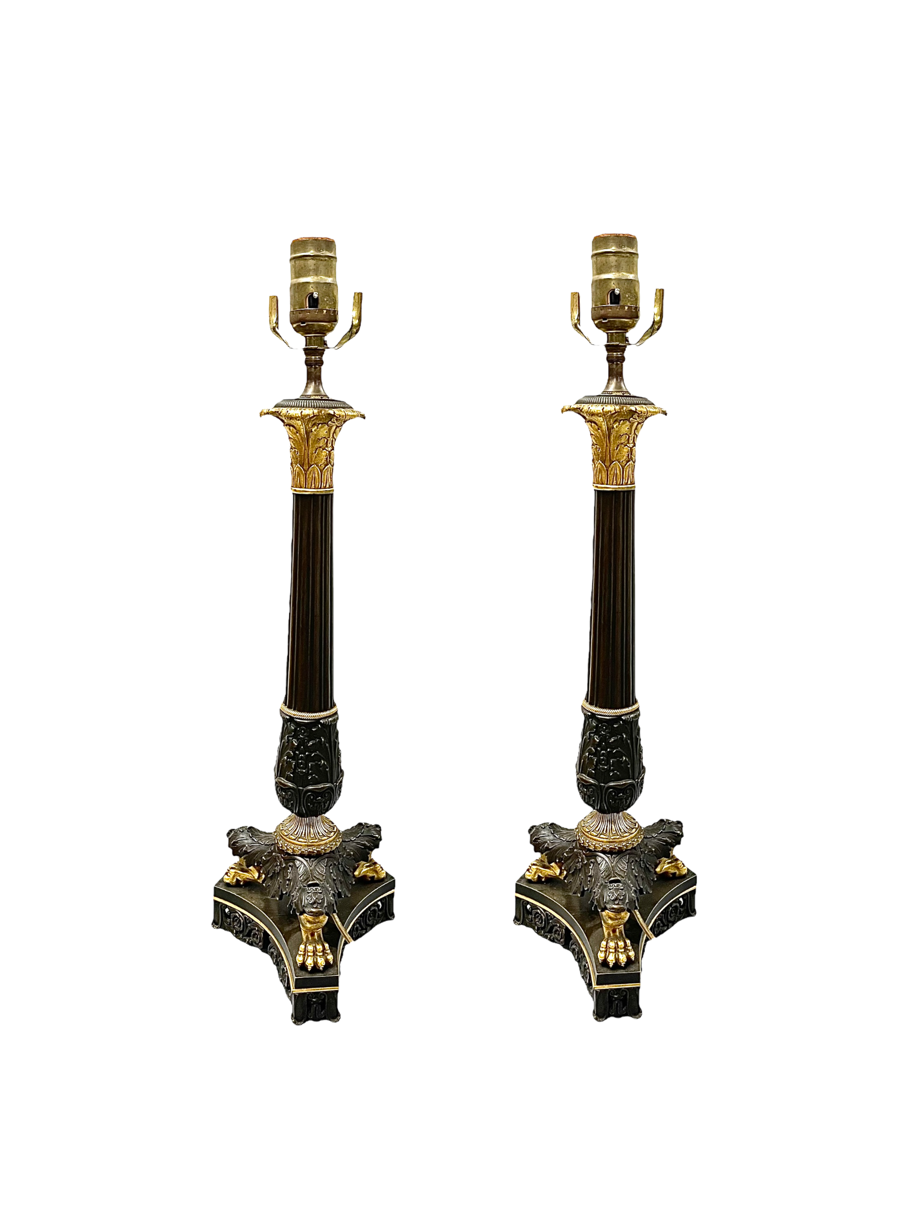 A Pair, Empire Table Lamps in Black lacquer and Gold Leaf