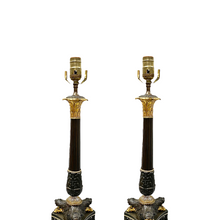 Pair of Empire Table Lamps in Black lacquer and Gold Leaf