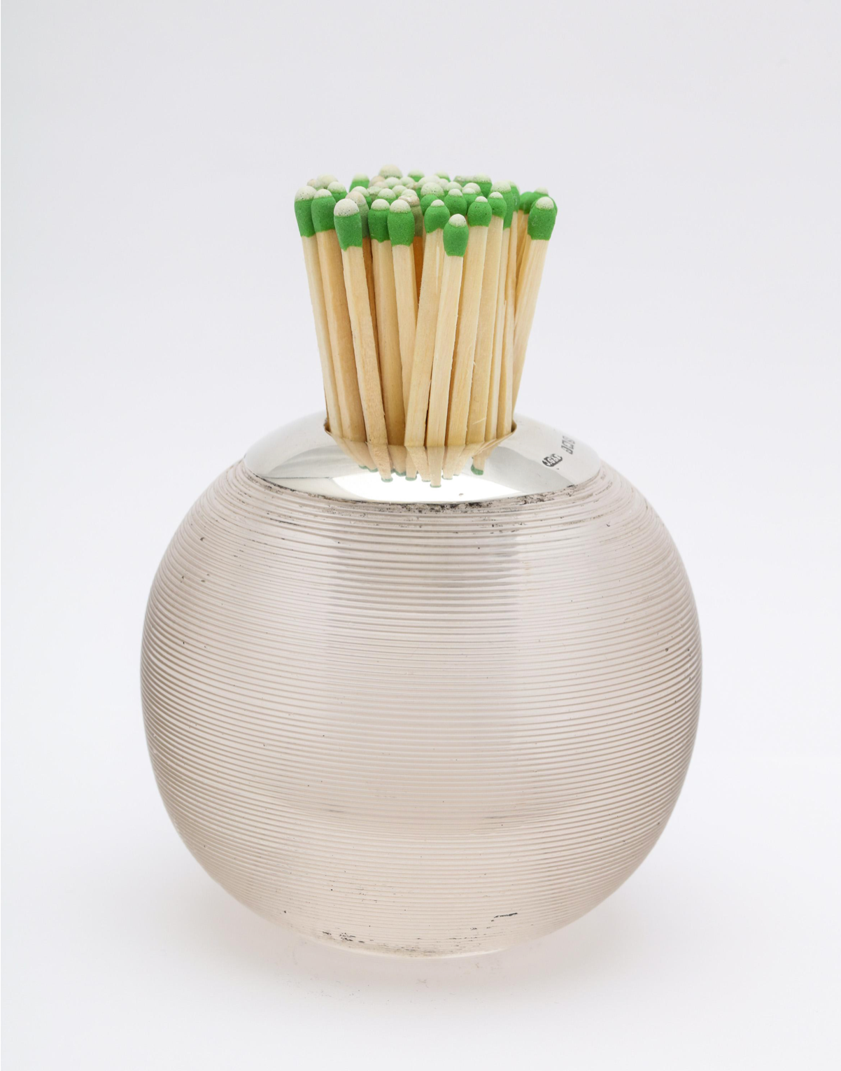 Large Art Deco Sterling Silver-Mounted Threaded Crystal Match Striker