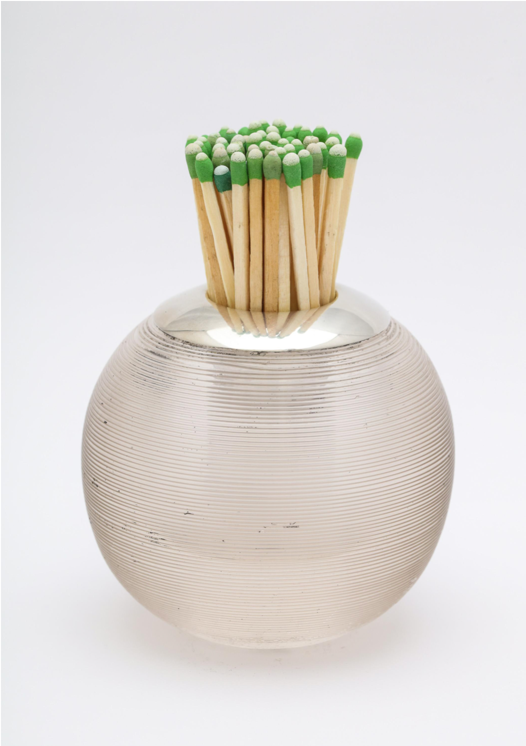 Large Art Deco Sterling Silver-Mounted Threaded Crystal Match Striker