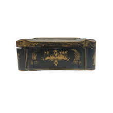 Antique Chinoiserie Black and Gold Lacquered Sewing Box