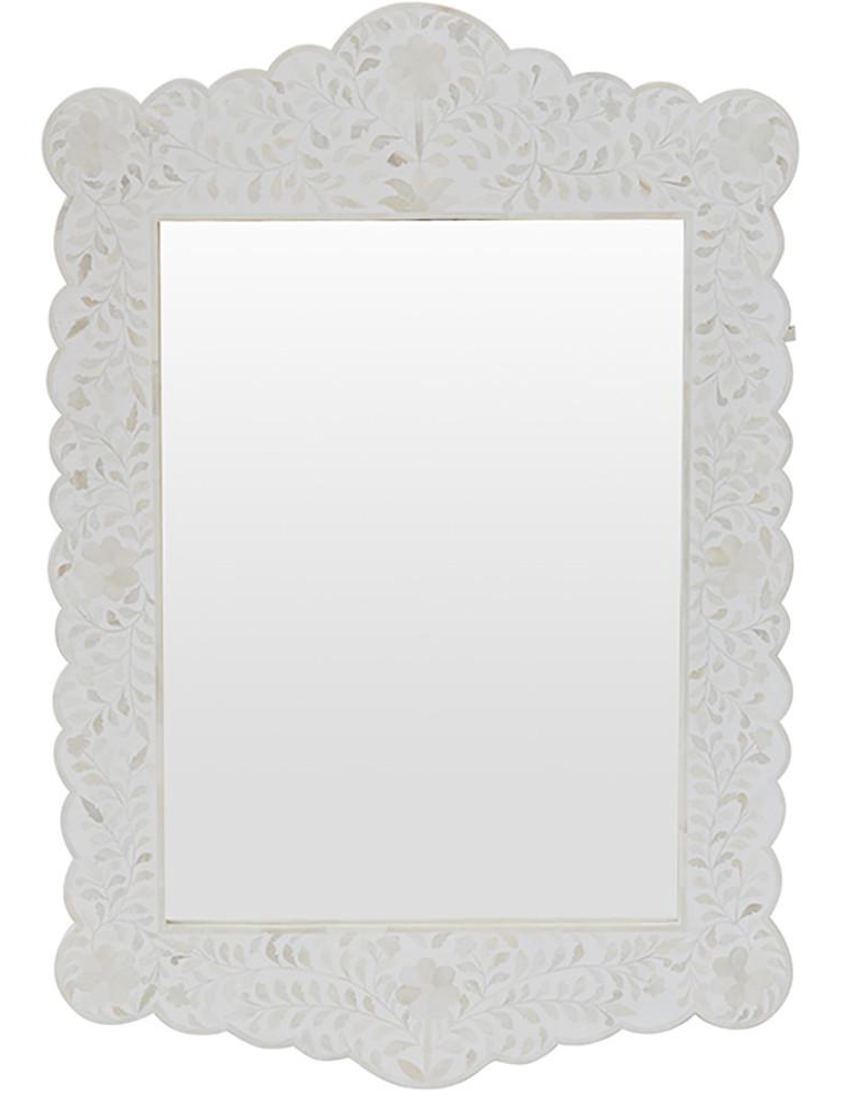 Blue Inlay Floral Scalloped Mirror