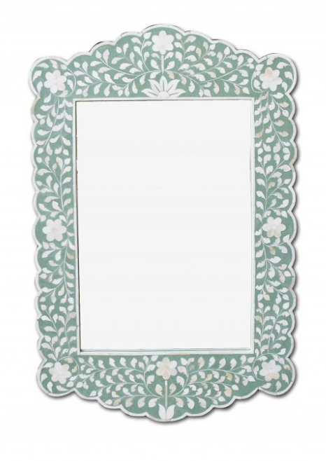 Blue Inlay Floral Scalloped Mirror