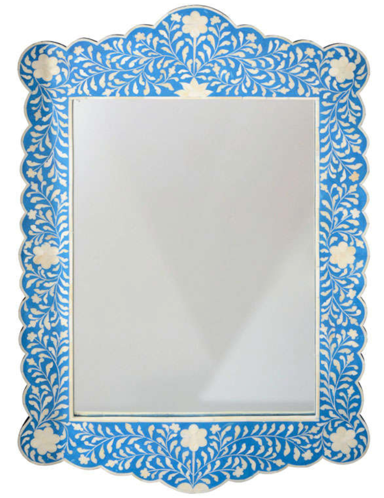 Blue Inlay Floral Scalloped Mirror