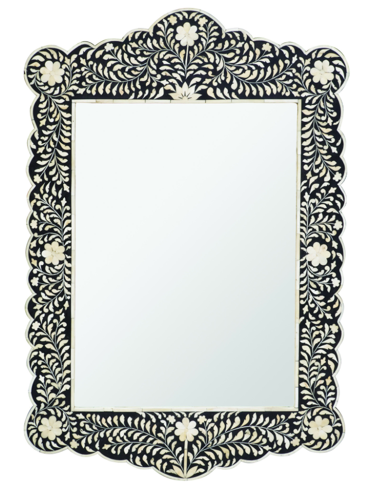 Blue Inlay Floral Scalloped Mirror