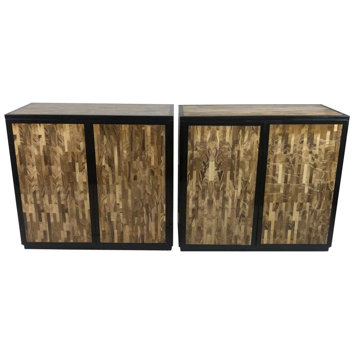 A Pair, Vintage Maitland Smith Two Door Tessellated Cabinets